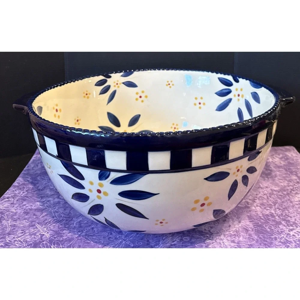 Temptations Old World Blue Floral Vivid Large Serving Salad Bowl 6 Quart‎